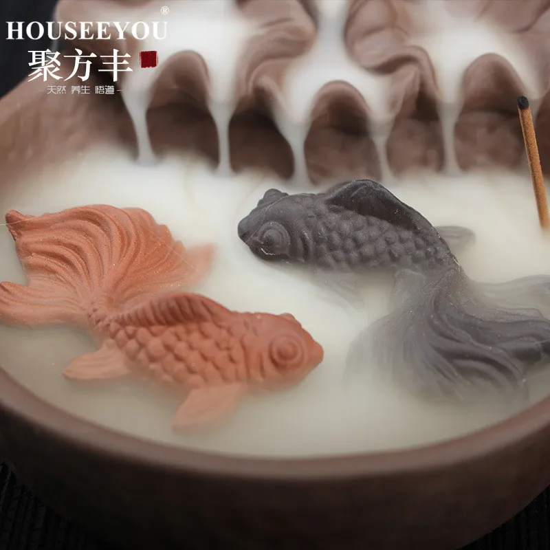 Курильница для благовоний HOUSEEYOU с 2 рыбами на удачу конусная курильница