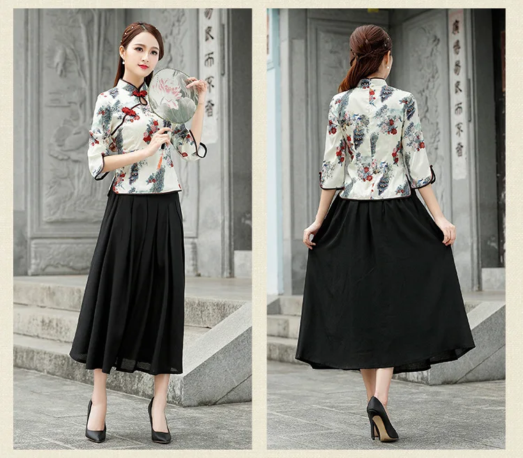 Китайская шелковая блуза Cheongsam, улучшенная винтажная шелковая рубашка Tang, Женский костюм с принтом, Vetement Chinois, Национальный костюм