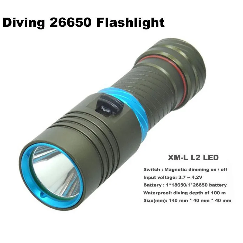 26650 подводный 100 м фонарик XM L2 Дайвинг 18650 светодиодный для дайвинга| |