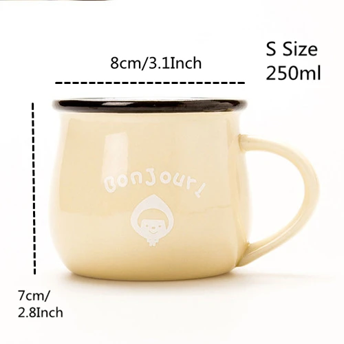 Yellow Mug VILEAD 250 мл керамическая кофейная кружка семи цветов с ложкой, креативная чашка для молока, чашки для завтрака, бутылка для воды для студентов, подарок для детей - Цвет: Yellow Mug