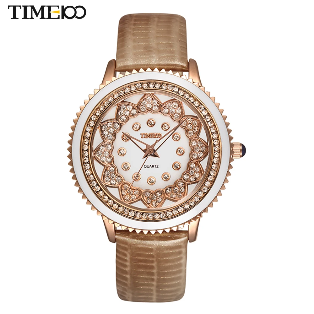 TIME100 роскошные женские кварцевые часы большой зубачатый корпус со стразами