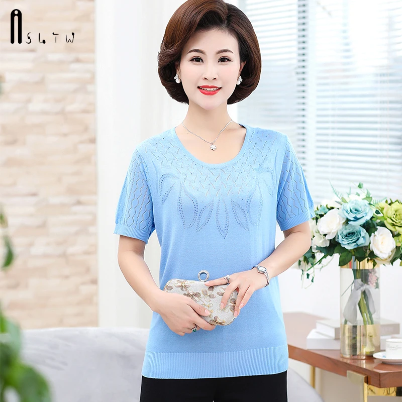 ASLTW Female T-shirt Summer Loose Hollow Tops Short Sleeve T-shirts For Women Plus Size Soft Thin Knitted Tee Shirt Femme | Женская