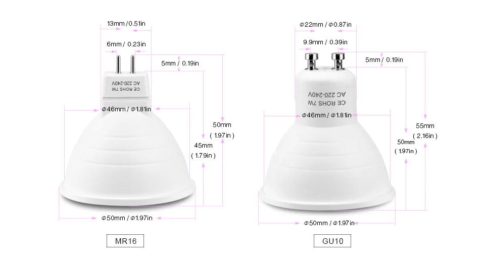 GU10 MR16 Светодиодный прожектор лампы 220 V 7 W нерегулируемая яркость GU10 светодиодный светильник GU5.3 Светильник направленного света Алюминий PCB для домашние точечное освещение