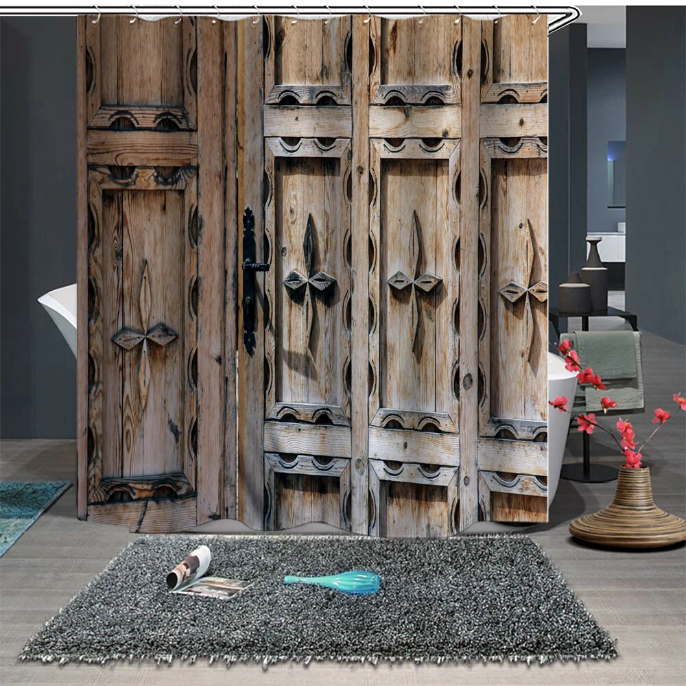 

Занавеска для душа, занавеска для ванной, перегородка, 1,5x1,8 м, 1,8x1,8 м, 1,8x2 м, Ретро деревянная дверь на заказ