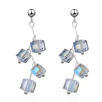creative aurora cube long crystal wave silver plated jewelry temperament compact square dangle earrings xze165