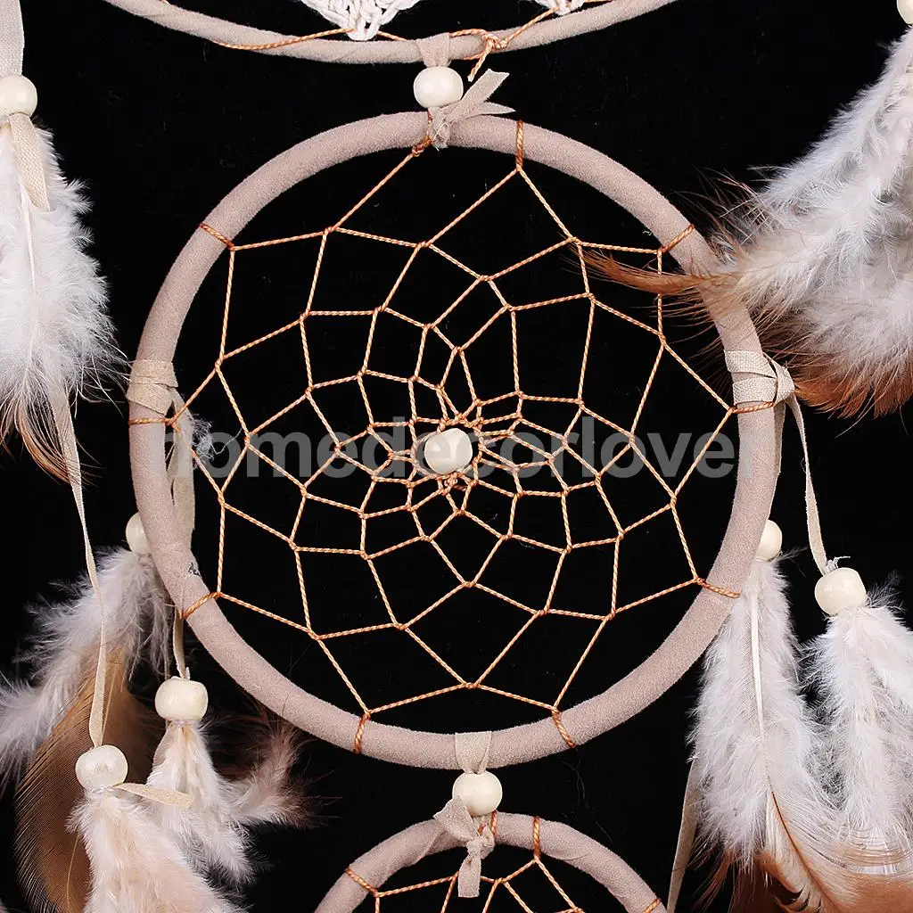 Indian Style Retro Big Dream Catcher Wind Chimes Craft with Five Rings &amp Feathers Pendant Holiday Ornaments Romantic Lovers Gift | Дом и