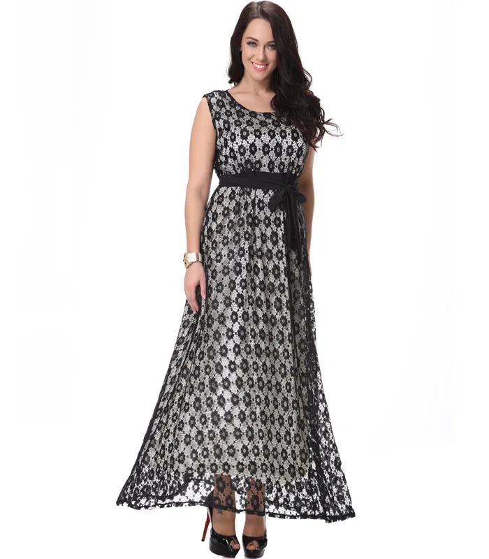 2017 женское элегантное кружевное вечернее платье больших размеров черные