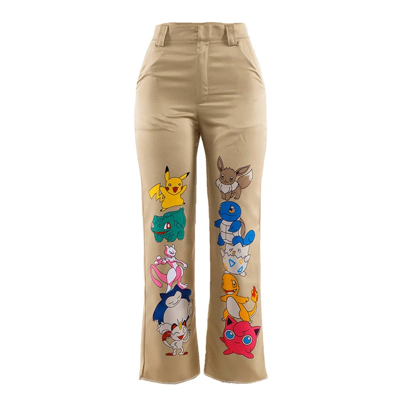 Anime Pretty Guardian Sailor Moon Print Women Trousers Loosen Long Pants Mid Waist Pant Female Harajuku Hip Hop Punk Streetwear - Цвет: Хаки