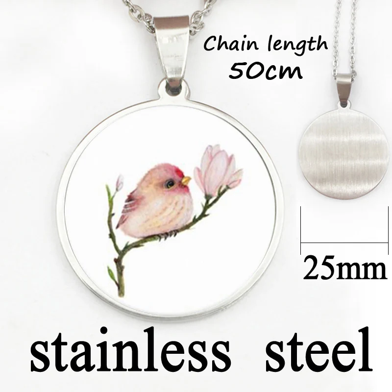 Vintage Baby Bird and Flowers Necklace Animal Jewelry Glass Cabochon Photo Pendant Chain Statement for Women Men Girls | Украшения и
