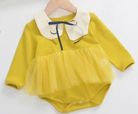 Yellow Г. Милые плюшевые хлопковые бархатные боди для маленьких девочек, осенне-зимний костюм с длинными рукавами для новорожденных цельный комбинезон для маленьких мальчиков - Цвет: Yellow