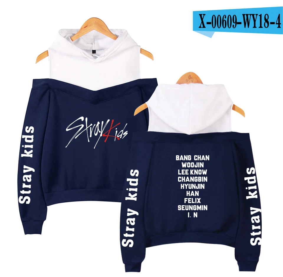 Frdun Tommee stray kids KPOP, толстовка с открытыми плечами, женская мода, хип-хоп принт, женские толстовки с капюшоном, Highstreet, толстовка, XS-2XL - Цвет: navy