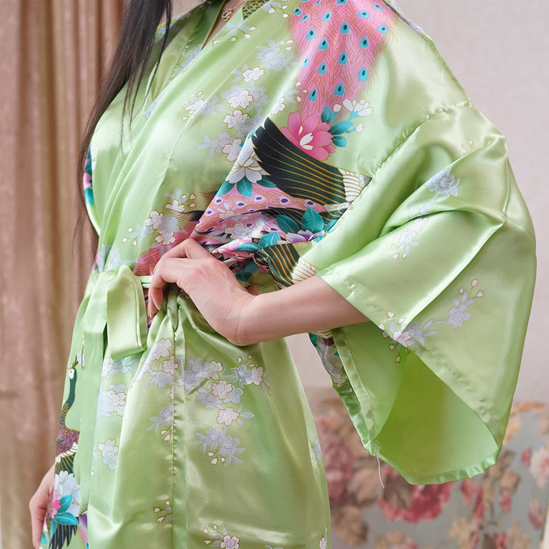 Элегантное повседневное горячее цветочное атласное кимоно для сна длинное