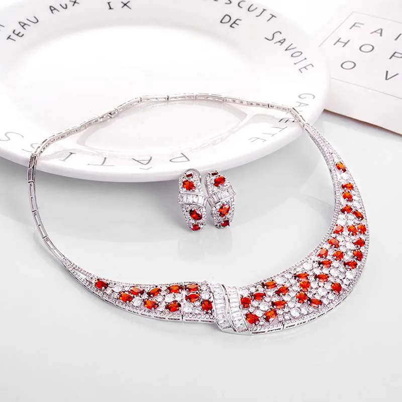 BE8 Brilliant Cubic Zirconia Bridal Jewelry Set For Women New Fashion Dubai Choker Necklace Sets Dress Accessories S-021 | Украшения и