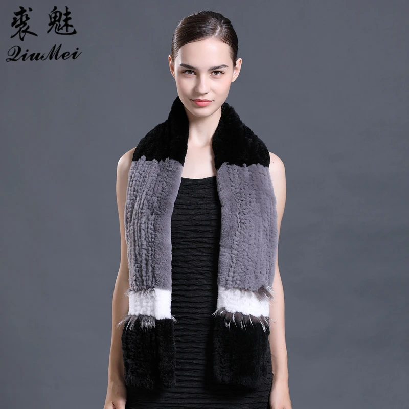 

150cm Long Scarf Real Rex Rabbit Fur Scarves Female Neck Warmer 2019 Russian Winter Lady Scarf 100% Natural Rabbit Fur Scarves