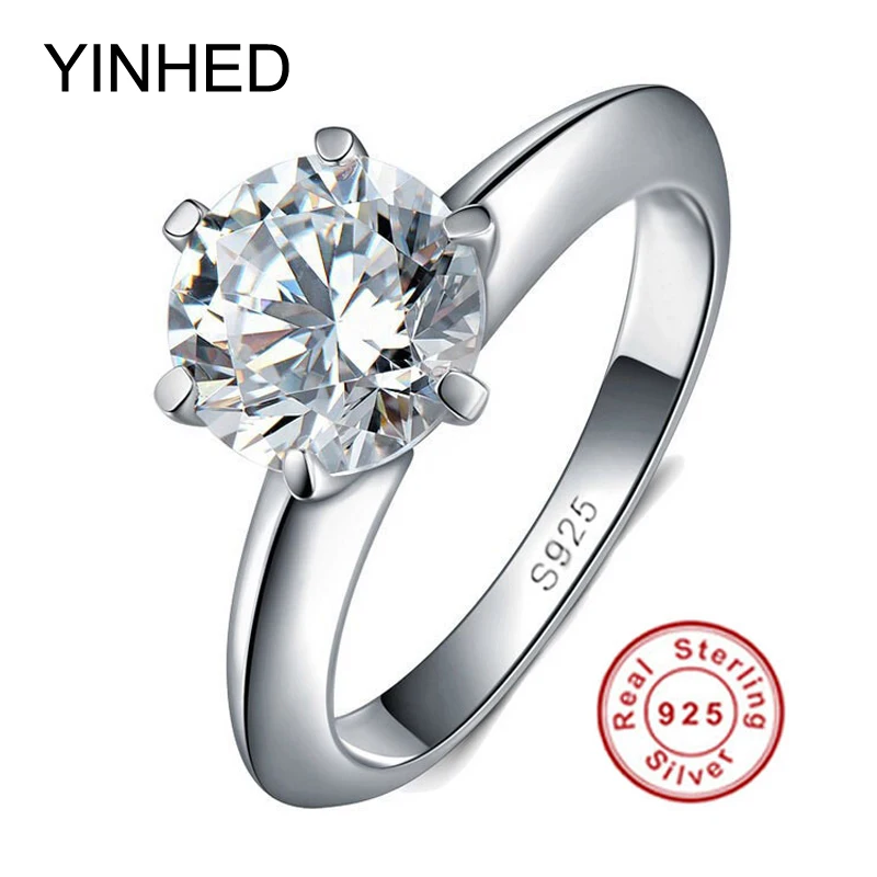 Скидка 90%! Женское кольцо для помолвки YINHED 100% стерлингового серебра 925 пробы