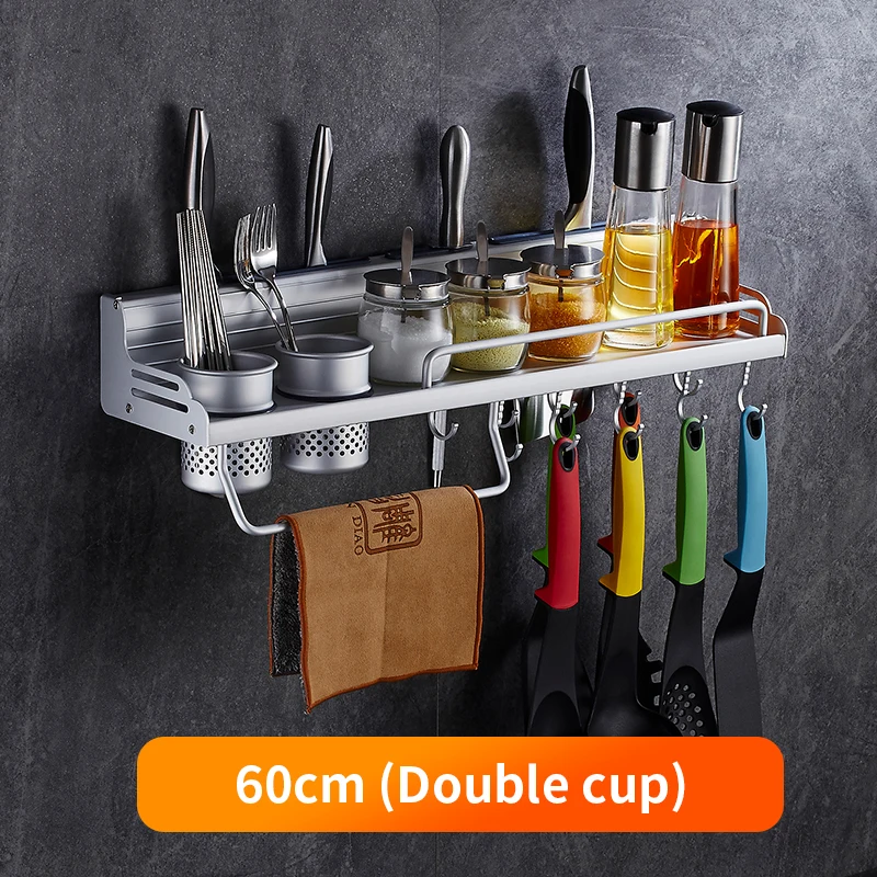 60cm 2 cup BVZ многофункциональный держатель ножей с крючками, кухонная полка для хранения ножей, настенный стеллаж, подставка для ножей, держатель зазора - Цвет: 60cm 2 cup