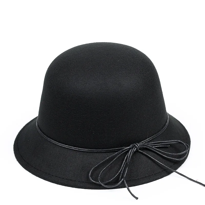 [FEILEDIS] черные и красные шляпы Fedora для женщин имитация шерсти фетровая шляпа из
