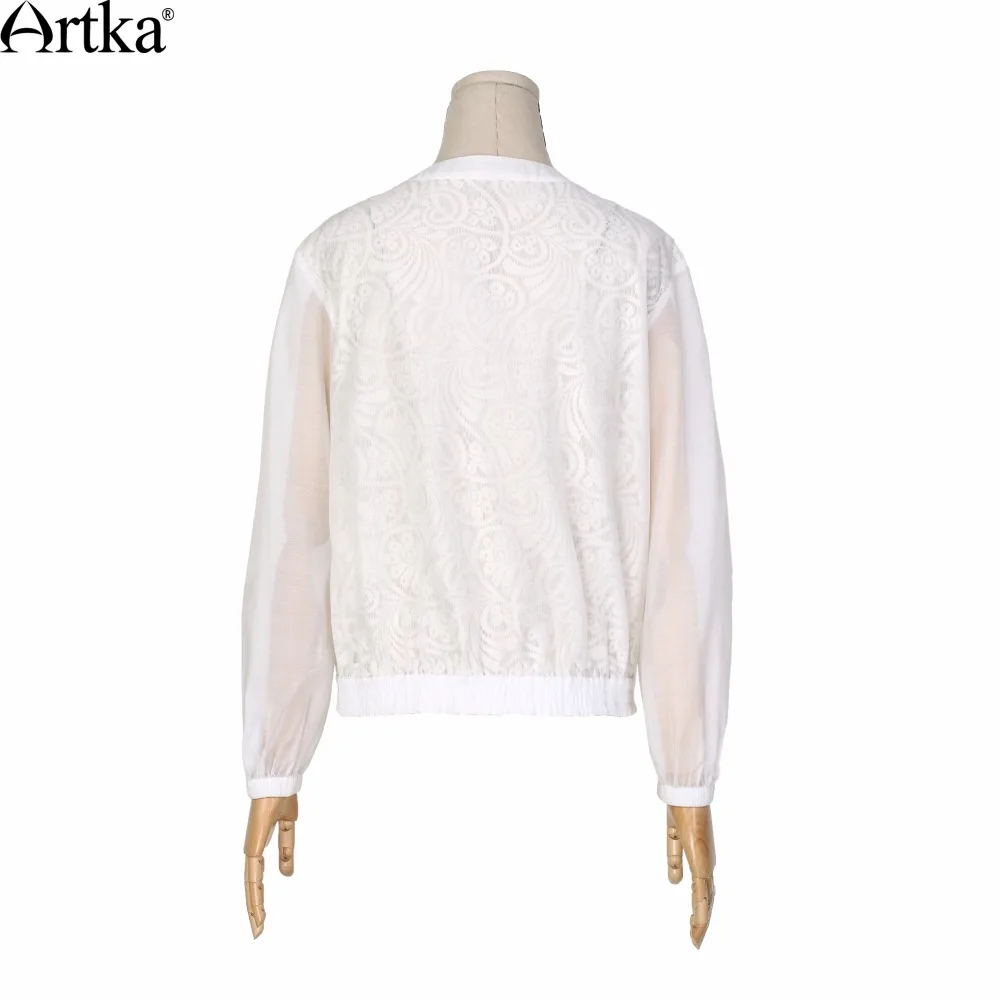 ARTKA Женская Осенняя Новая мода белое кружевное короткое пальто с круглым вырезом