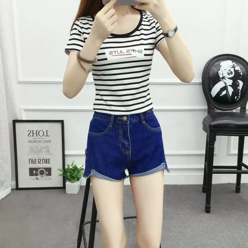 Новый 2018 Для женщин Джинсовые шорты рулона до Подола Высокая Талия Джинсы для