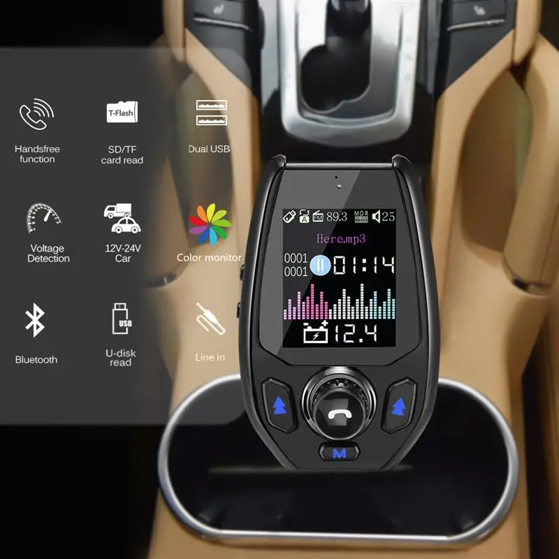 Onever 1,8 дюймов цветной экран Bluetooth 5,0 автомобильный fm-передатчик модулятор MP3 музыкальный плеер 2 USB порта AUX порт автомобильное зарядное устройство адаптер
