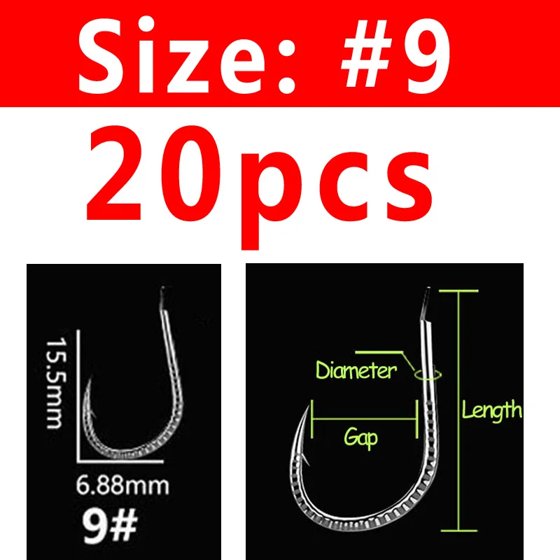 Size 9 Bimoo 20 шт./пакет Экстра сильный хвостовик кованый крючок для ловли карпа высокоуглеродистой стали снаряжение рыболовное крючки - Цвет: Size 9