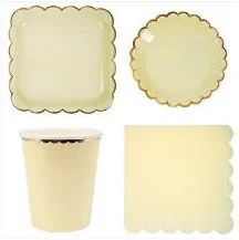Ivory Yellow Set 1 32 Комплекты розовое Фольга Baby Shower посуда бумажные тарелки блюда салфетки для стаканчиков соломки для дней рождения вечерние свадебные праздничный Декор - Цвет: Ivory Yellow Set 1