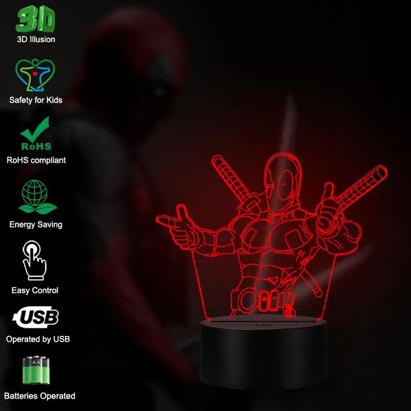 VCity 3D ночник настольная лампа Светодиодная лампа Дэдпул RGB многоцветные изменения лучшие подарки дети кино вентиляторы коллекция сувенир подарок