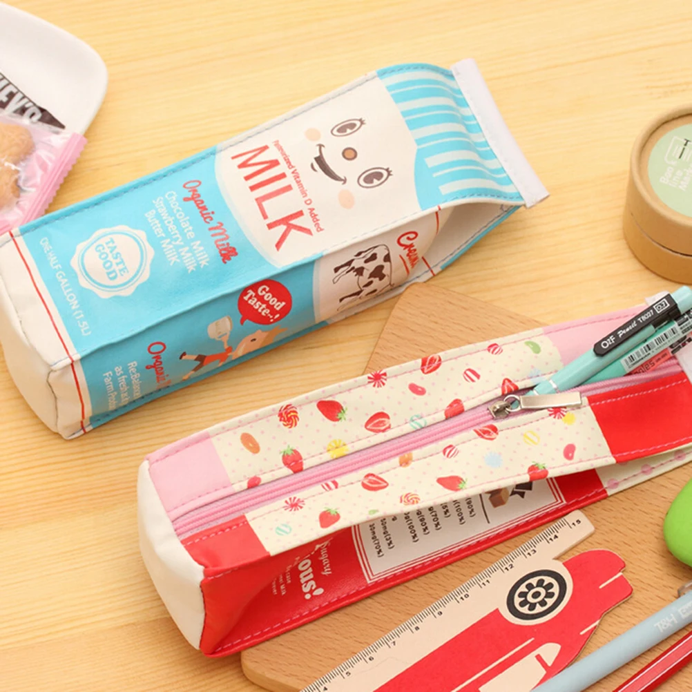 New Arrival Cosmetic Bag Simulation Milk Box PU Leather Makeup Pouch Stationery Storage Organizer Pencil Escolar Papelaria | Багаж и сумки