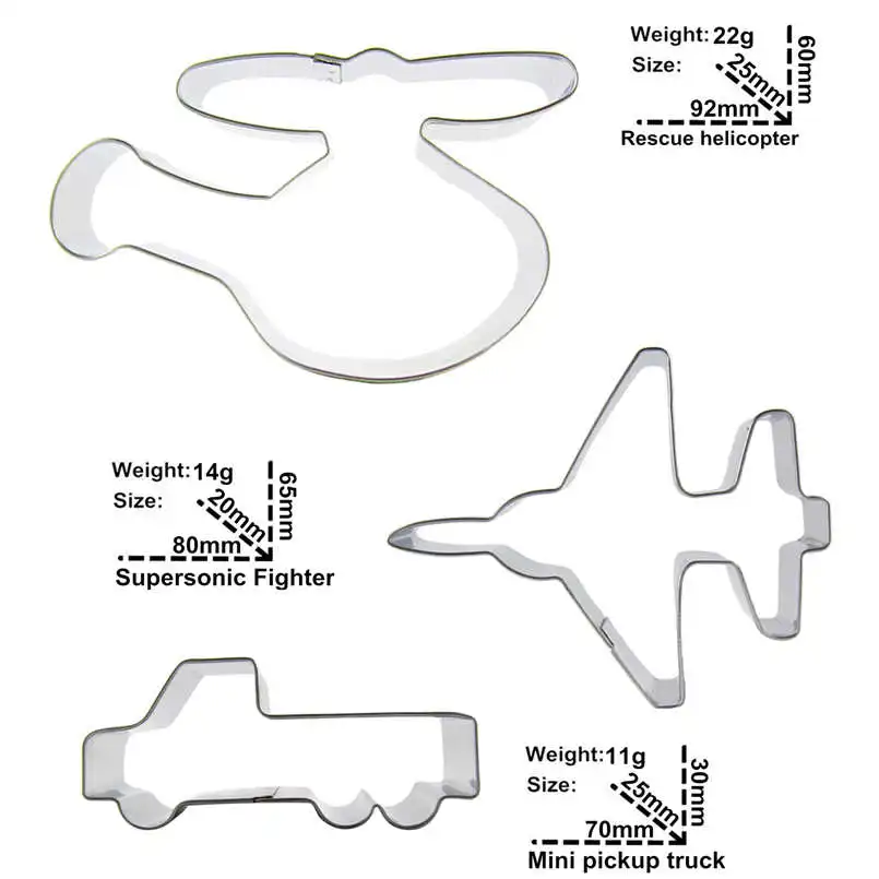 Helicopter Pickup truck Fightershaped 3pieces Stainless Steel Products Biscuit Dies Cake Decoration Soft Candy Tools. | Дом и сад