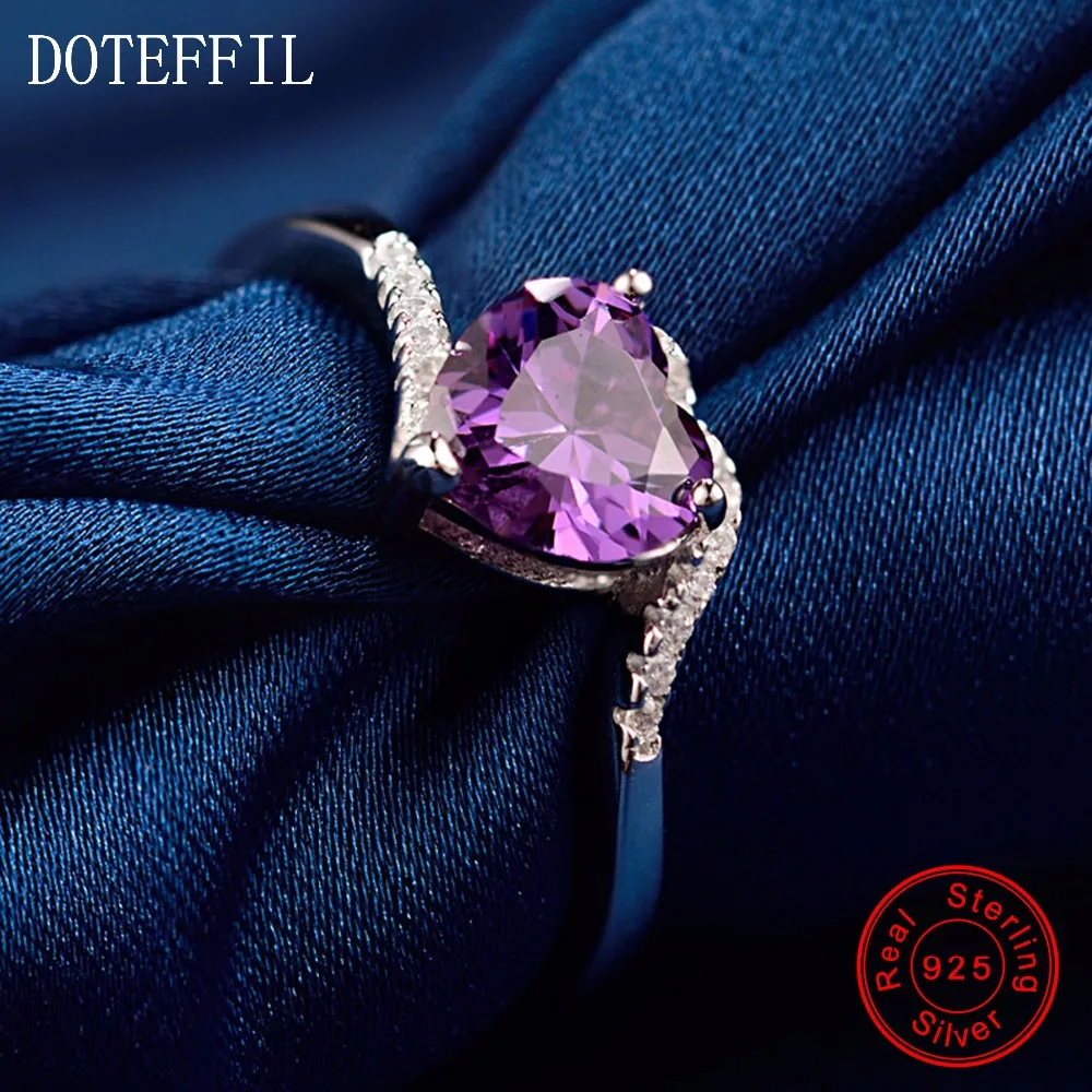 

New Arrivals 100% Sterling Silver Purple Zircon Rings Women Charm Silver Fashion Heart Rings Jewelry