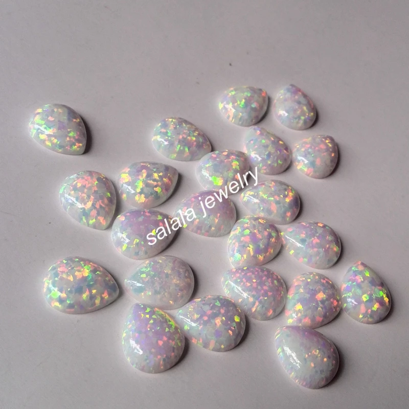 

100pcs /lot Free Shipping 8x10mm Synthetic Opal , Snow White Pear Cabochon Opal Stone Price
