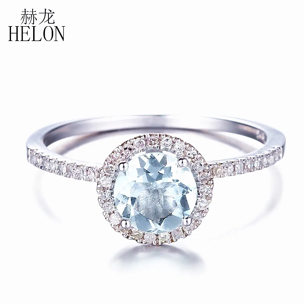 HELON Solid 14k белое золото 11-12 мм круглые натуральные бриллианты Halo полукрепление обручальное свадебное женское модное Ювелирное кольцо