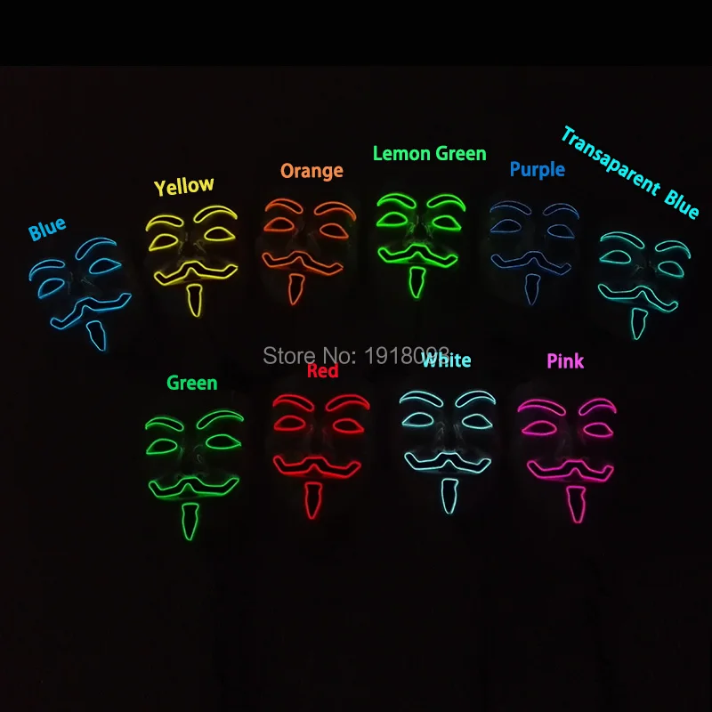 Лидер продаж Маска Вендетта для Хэллоуина 10 цветов неоновая маска el wire в качестве