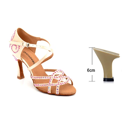 Skin Color 6cm SHOYDANC zapatos de baile latino mujer; обувь для латинских танцев; женская обувь из шелкового атласа; профессиональная обувь для сальсы; стразы; обувь для танцев - Цвет: Skin Color 6cm