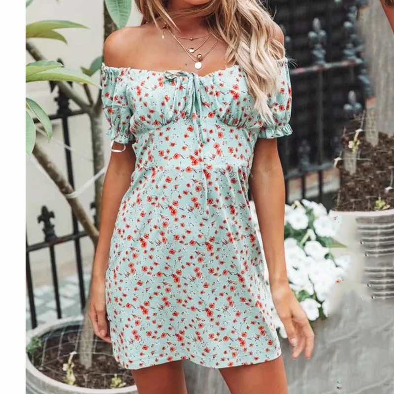 Женское винтажное пляжное платье с принтом летнее повседневное мини эластичной