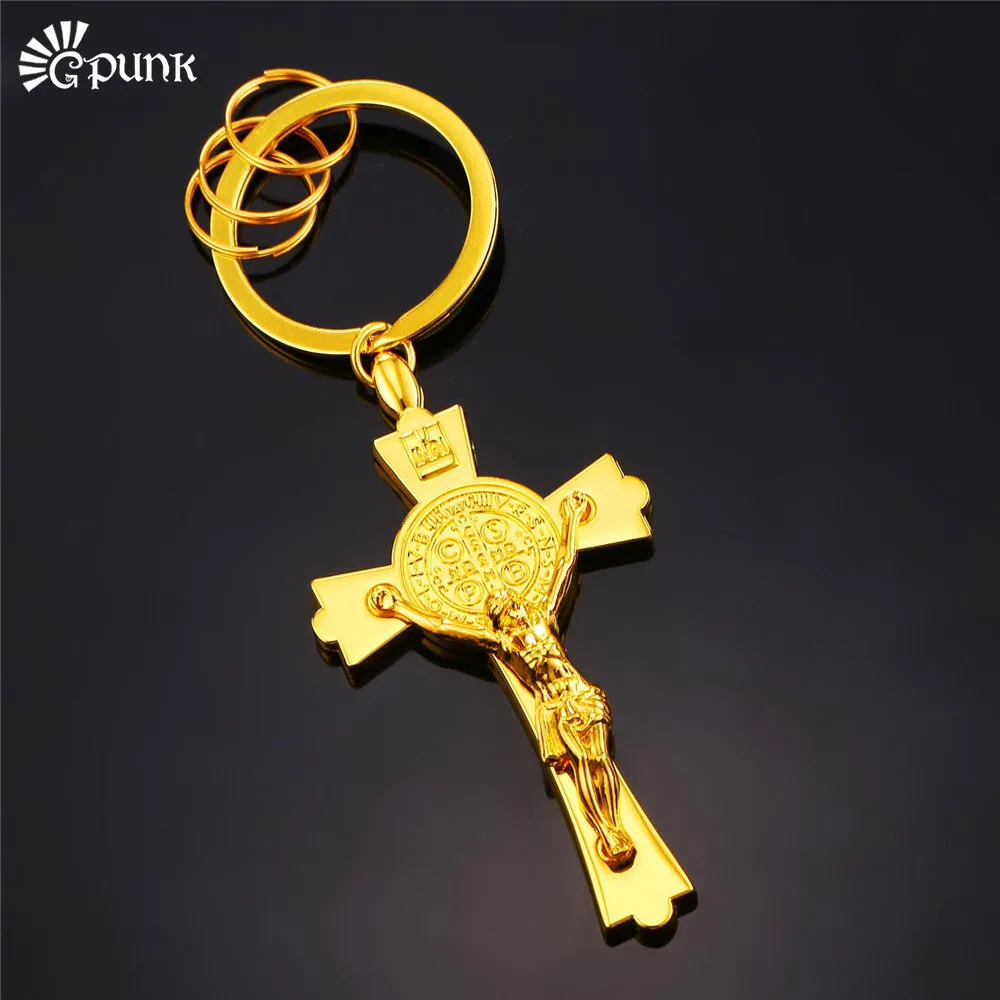 San Benito Medallion Saint Benedict Black Jesus Cross Exorcism Medal Gold color Key Chain mens K24G | Украшения и аксессуары