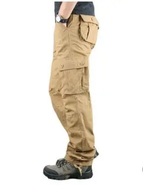 6 pockets khaki Мужские уличные Прямые спортивные брюки с несколькими карманами, свободные износостойкие рабочие брюки, прогулочные брюки, большие размеры, комбинезоны, хлопок, стирка - Цвет: 6 pockets khaki