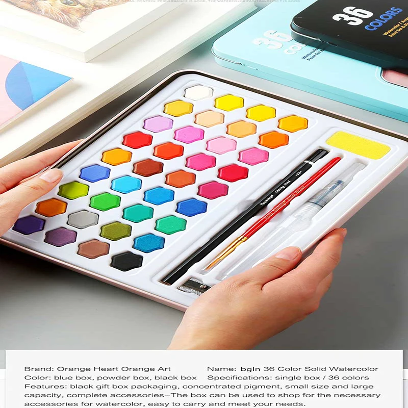 36 цветов однотонный набор акварельных красок синий/черный/розовый портативный