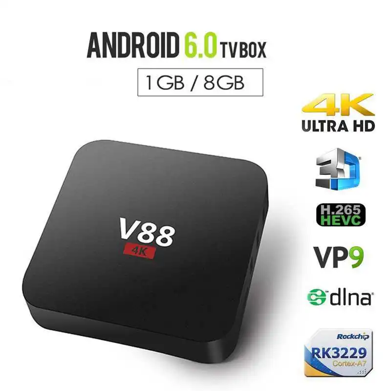 Домашний кинотеатр V88 RK3229 Смарт ТВ приставка плеер 4K четырехъядерный 8 Гб WiFi