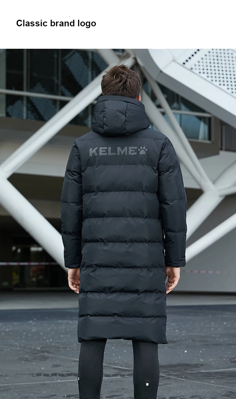KELME мужская зимняя куртка, длинное однотонное Спортивное тренировочное пальто, мужское пальто, теплое зимнее пальто с хлопковой подкладкой для мужчин и женщин 3881406