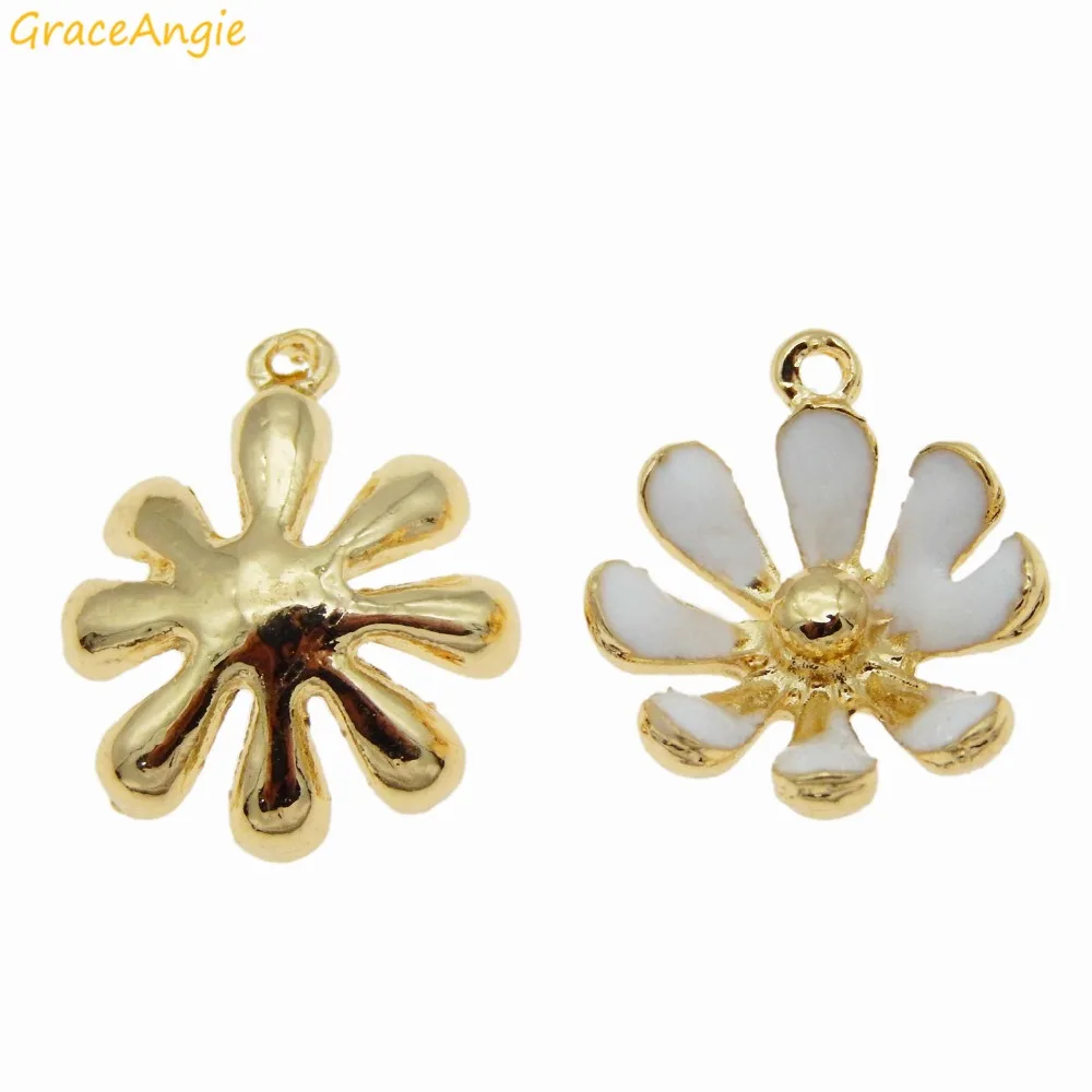 GraceAngie 10 шт. милый сплав цветок маргаритки амулеты эмаль золотой кулон разных