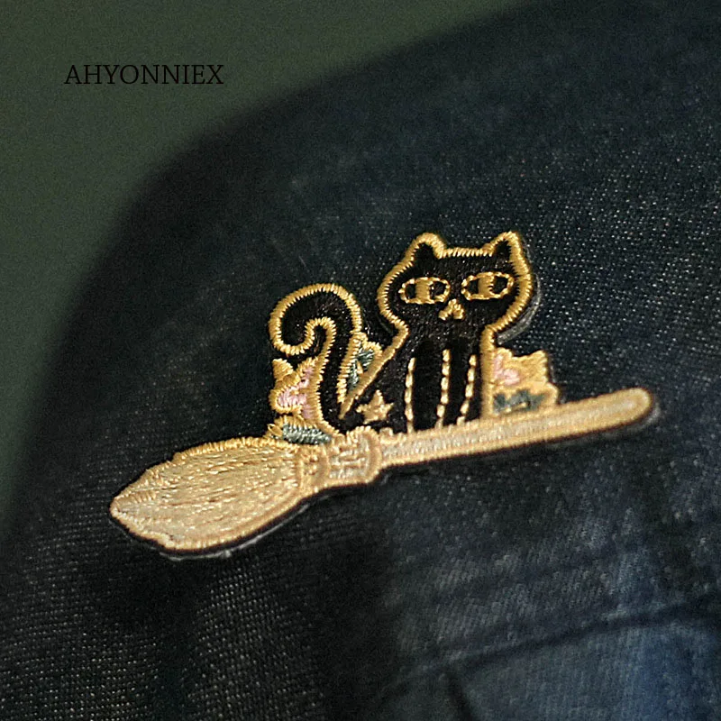 AHYONNIEX вышивка ведьма волшебный череп чашка Черный кот патчи для DIY одежды гладить на патч с термоплавкий клей на спине