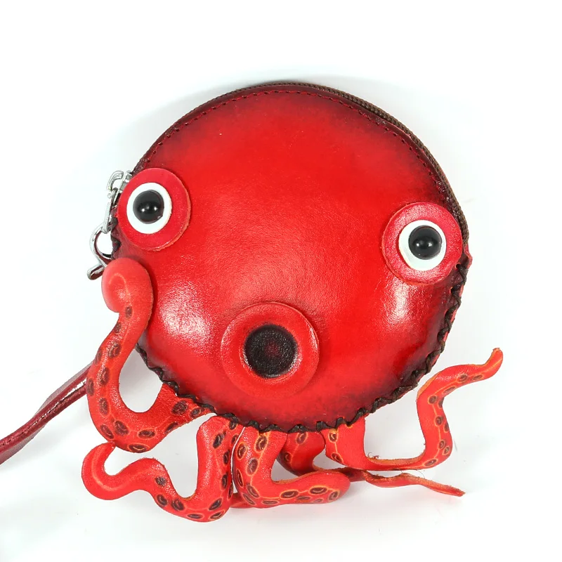 Ручной работы растительного дубления кожа Монета браслет кошелек Осьминог сумка