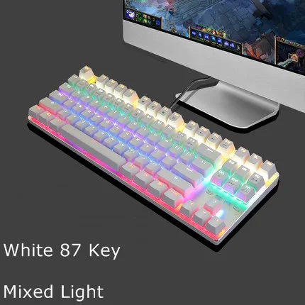 White 87 Mix Light ZERO Проводная Механическая игровая клавиатура с подсветкой, анти-привидение, 87/104 красный, черный, синий переключатель для ПК, ноутбука, бесплатные Русские наклейки - Цвет: White 87 Mix Light