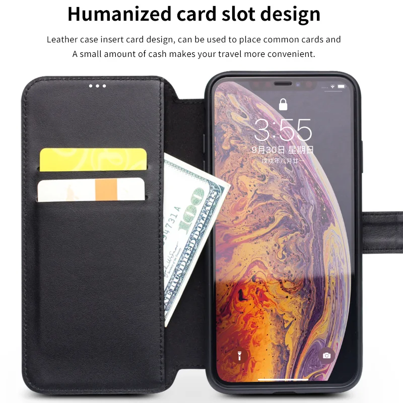 Стильный флип чехол QIALINO из натуральной кожи для iPhone X/XS/XR Max телефона ручной