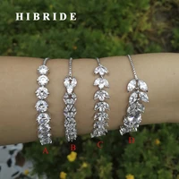 hibride luxury fashion clear cubic zirconia baguette bracelets white gold color bracelet adjustable link for women gifts b 112