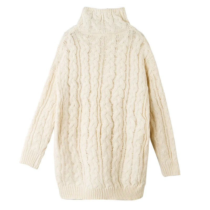Aoshe Turtleneck Pullover 2018 Winter Thick 3D Twist Crochet Loose Cool Long Knitted Sweaters Women Batwing Sleeve Jumper | Женская