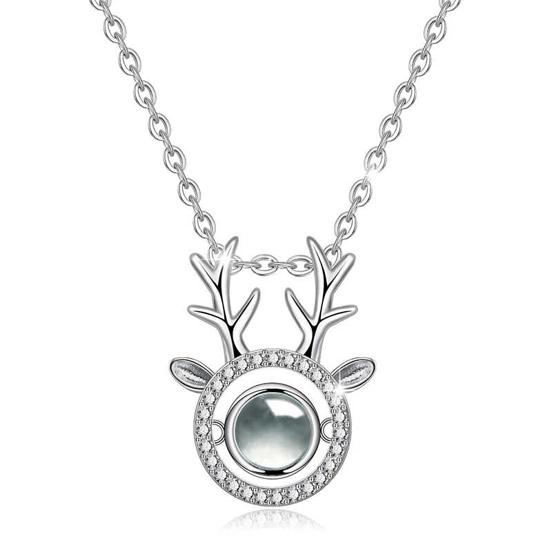 Angel Caller 925 Sterling Silver 100 Languages I Love You Necklace Projective Sparkly Pendant Romantic Love Memory Jewelry Gift - Цвет камня: 009-BJ