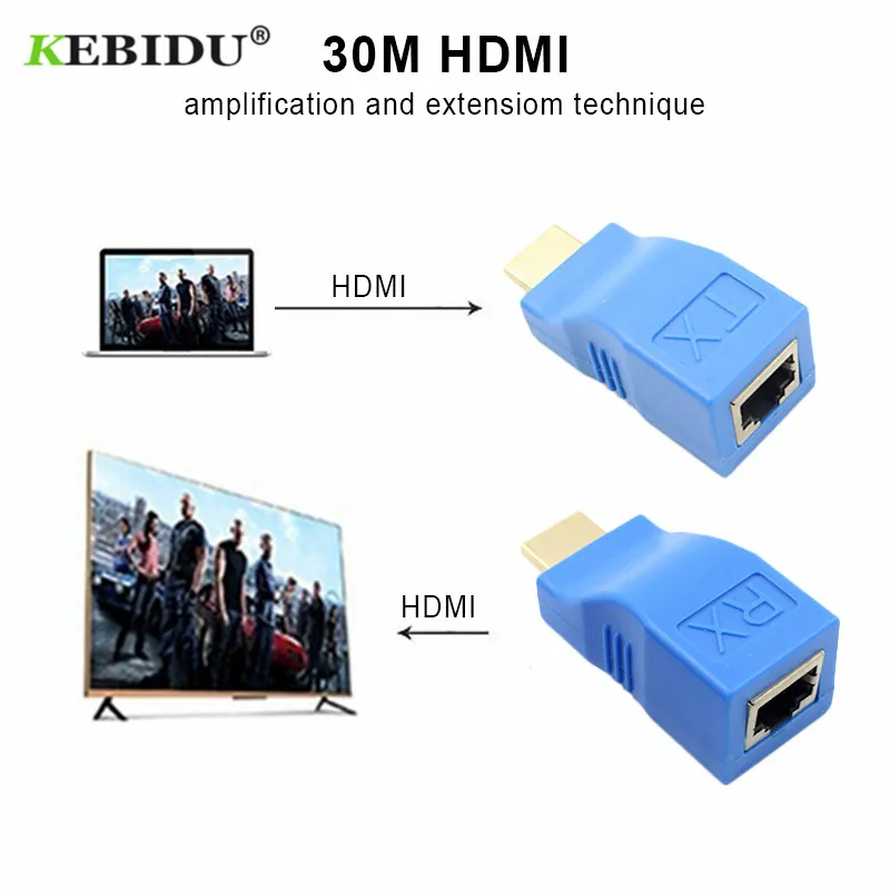Удлинитель Kebidu 4k RJ45 сетевой кабель HDMI совместимый с сетью удлинитель до 30 м по CAT5e