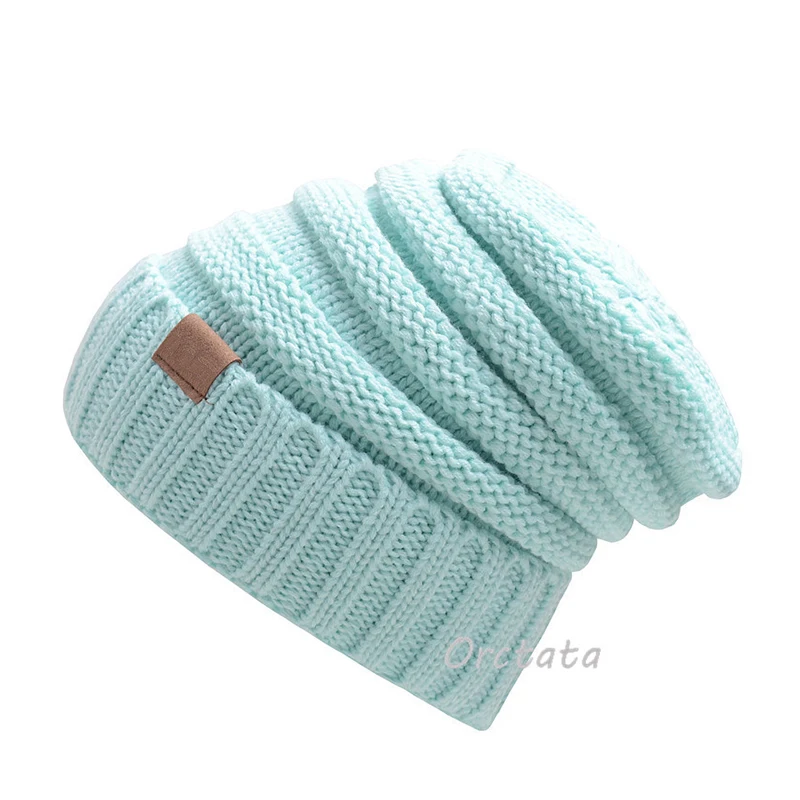Mint Green Зимняя шерстяная вязаная шапка, Женский хвостик, шапочки, модная шапка на весну и осень, повседневная однотонная теплая женская вязаная шапка Skullies, шапка - Цвет: Mint Green